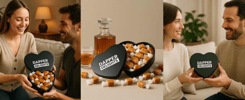 Kiri & Sons Soft Chewy Caramel Whiskey Candy, Premium Gourmet Tin Gift for Father's Day, Black Tin – Salted Caramel