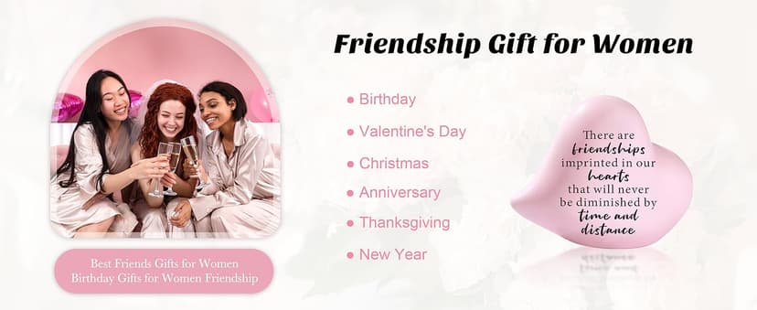 Friend Gifts for Women Birthday Unique - Friendships Imprinted in Our Hearts Never Be Diminished by Time and Distance- 4"x4" Ceramic Heart Decor, Gift for Friends Female Christmas