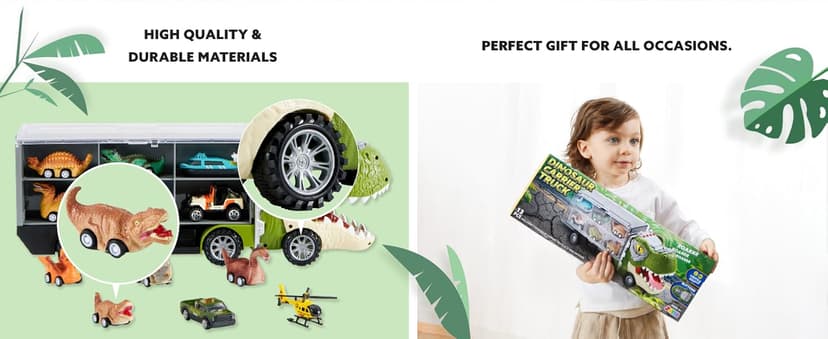 JOYIN 13 in 1 Dinosaur Toys for Kids 3-5, Dinosaur Truck with 12 Pull Back Cars, Birthday Gifts Toys for 3 4 5+ Year Old Boy, Transport Carrier Truck for Toddlers, Christmas Great Gifts for Grandkids