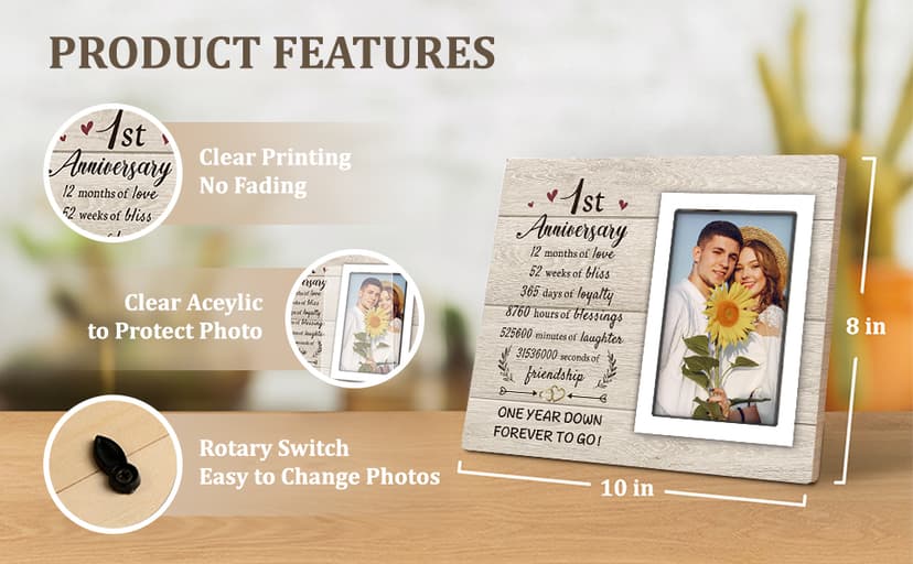 1st Anniversary Paper Gifts for Him Her - One Year Romantic Wedding Picture Frame Fit 4x6 Photos for Boyfriend Girlfriend, 1 Year Anniversary Valentines Gifts for Husband Wife Couple