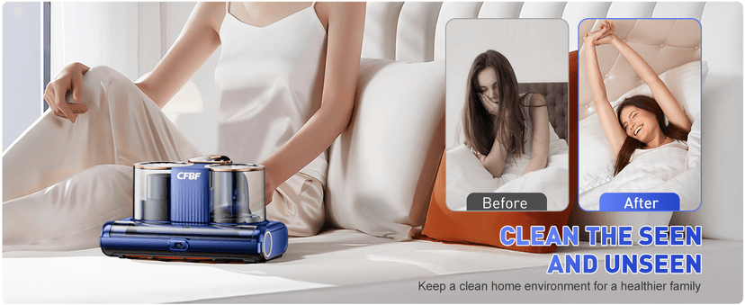 Mattress Vacuum Cleaner, Bed Vacuum Cleaner with 16Kpa Suction 253.7nm UV-C Light, Ultrasonic & High Heating, 500W Powerful Double-Cup Handheld Vacuums for Bed, Sofa, Couch, Crib, 16.4FT Corded