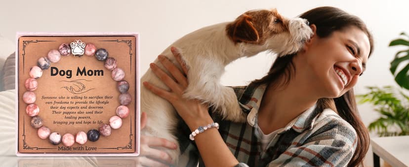 Dog Mom Dog Lover Gifts for Women, 20oz Wine Tumbler Set with Makeup Bag & Natural Stone Paw Bracelets & Socks for Women - Perfect for Birthdays, Mothers Day & Christmas