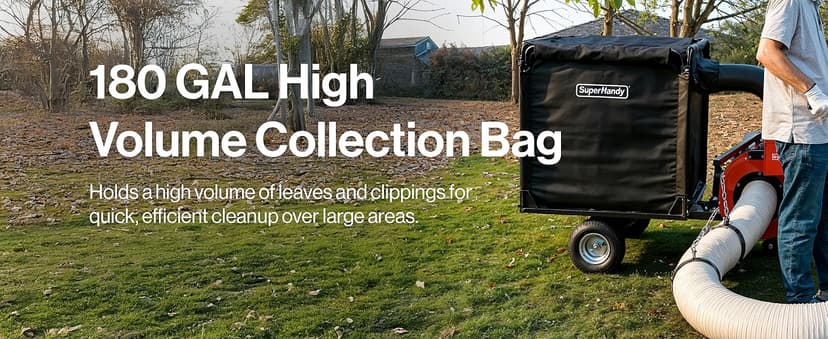 SuperHandy Towable Leaf and Lawn Vacuum – 180 Gal Collection, 15HP Electric Start Engine, Serrated Impeller, Pin-Hitch, One-Hand Dump, 13 in. Wheels