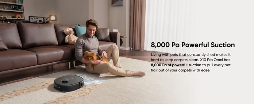 eufy X10 Pro Omni Robot Vacuum and Mop Combo, Incredible Suction, Dual Mops with 12 mm Auto-Lift and Carpet Detection, AI Obstacle Avoidance, Auto Mop Washing&Drying, Self-Emptying, Self-Refilling