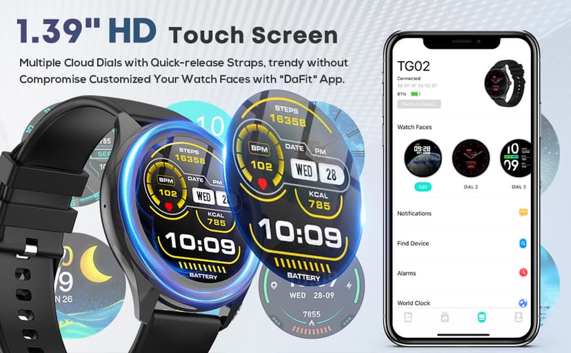 DIVOAZBVO DIVOAZBVO Smart Watches for Women Men, 1.39" HD IPS Touchscreen Smartwatch with 120 Sports Modes, Heart Rate/Sleep Monitor, IP67 Waterproof, Bluetooth Call & Music Control for iPhone/Android (Black)