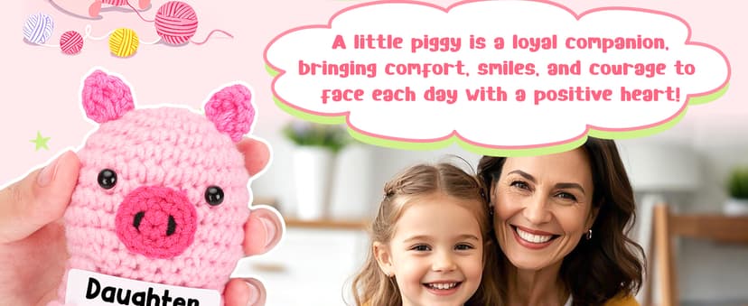 Funny Positive Pig Gifts for Daughter Birthday Christmas, Handmade Crochet Emotional Inspirational Pink Pig for Daughter Teens Adult, Daughter Gifts for Birthday Graduation Christmas Cute Decor