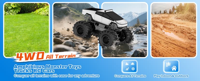 Amphibious Remote Control Car, 1:18 Monster Truck Toys for Boys RC Cars, 2.4 GHz Waterproof RC Trucks, 4WD All Terrain Off-Road Pickup, Kids Christmas Birthday Gifts Present Boys Girls Toys Ages 6+