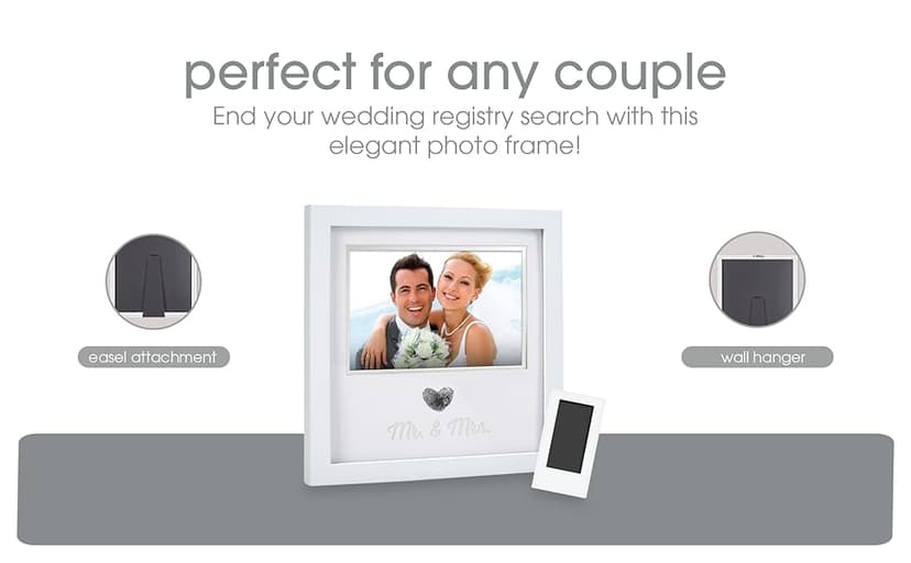 Pearhead Heart Thumbprint Photo Frame and Ink Kit, Wedding Keepsake Registry or Reception Idea, Clean-Touch Pad Included, Bridal Shower Gift, Wall Mount or Tabletop Display, 4x6 Photo, White