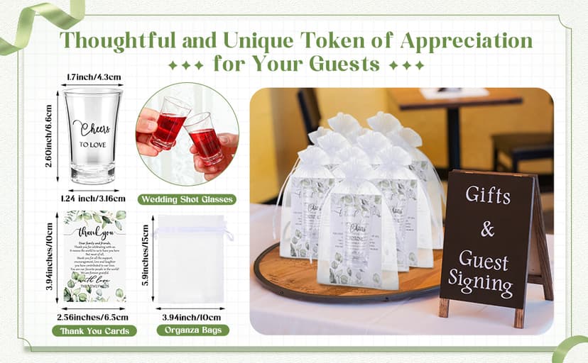 Uiifan 50 Sets Wedding Favors for Guests Wedding Shot Glasses Acrylic Clear Plastic Shot Glasses with Thank You Cards and Organza Bags for Guest Newlyweds Bridal Shower Gift (Cheers to Love)