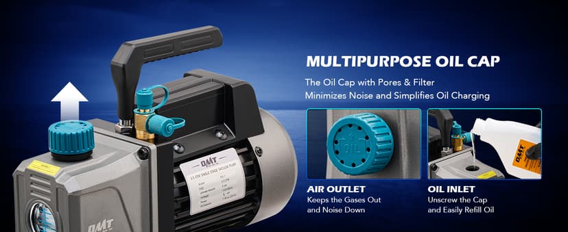 Orion Motor Tech Vacuum Pump, 3.5 cfm 1/4 hp HVAC Single Stage Vacuum Pump for R12 R22 R134a R410a R502, Auto AC Vacuum Pump Kit for Automotive Air Conditioner Resin Degassing & More, Oil Included