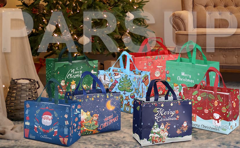 PARSUP Multifunctional Non-Woven Christmas Bags for Gifts Wrapping Shopping - Treat Bags with Handles, Xmas Party Supplies