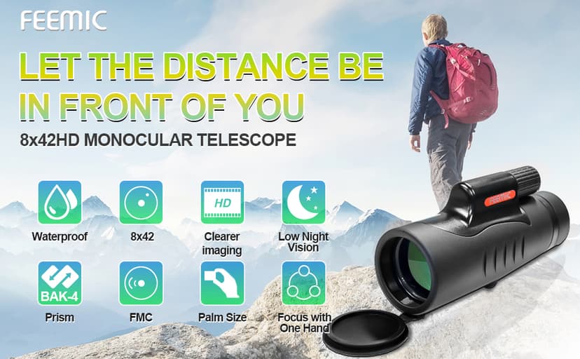 Monocular Telescope High Power 8x42 Monoculars Scope Compact Waterproof Fogproof Shockproof with Hand Strap for Adults Kids Bird Watching Hunting Camping Hiking Travling Wildlife Secenery