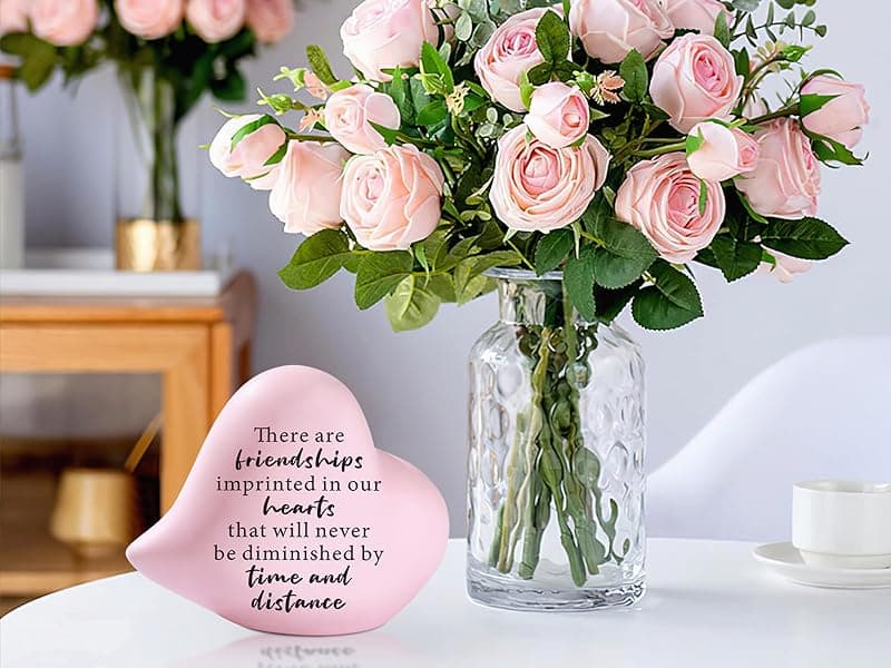 Friend Gifts for Women Birthday Unique - Friendships Imprinted in Our Hearts Never Be Diminished by Time and Distance- 4"x4" Ceramic Heart Decor, Gift for Friends Female Christmas