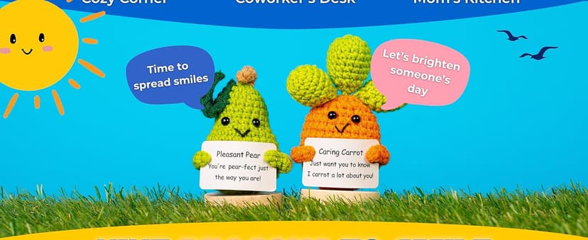 Cheerpal Veggies — Crochet Veggie Pack w/Stand (9 pc) Handmade Crochet Figurines Decor - Desk, Office, Coworker, Friend | Gifts for Women, Teen Girls, Mom, Girlfriend