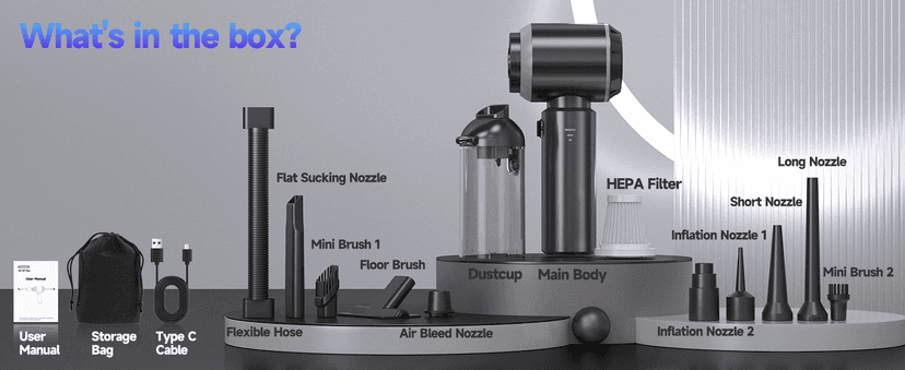 Car Vacuum Portable Cordless, Small Handheld Vacuum Cleaner with 24000PA High Power Suction, Mini Vacuum Cordless Rechargeable with One-Touch Empty, 10-in-1 Hand Vac for Car Home Office Dust