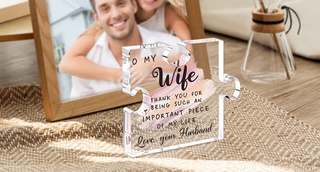 LukieJac Gifts for Wife - Romantic Gifts for Her Acrylic Puzzle Piece Plaque for Wife Birthday, Wedding Anniversary, Valentines Day, Mothers Day Presents Home Desk Decor - 4.7 x 3.9 Inch