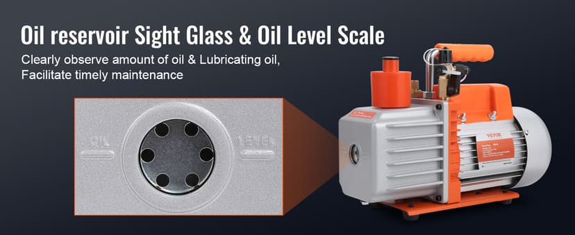 VEVOR 7 CFM Dual Stage HVAC Vacuum Pump, 1/2 HP Rotary Vane Vacuum Pump with Oil Bottle, for HVAC Repair, Refrigeration Maintenance, Resin Degassing, Compatible with R12, R22, R134a, R410a Refrigerant