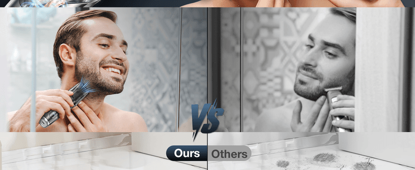 Vacuum Beard Trimmer for Men, New Version Adjustable Precision Trimming Length with 2 Comb, Electric Cordless Vacuum Trimmer for Beard, Waterproof and Rinses Easy, Blades for Skin fit