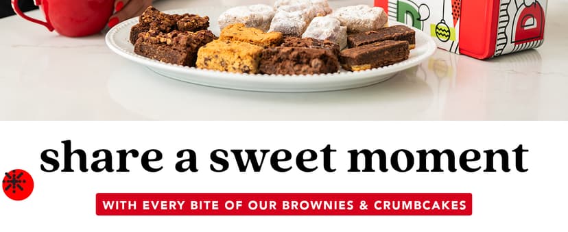 David's Cookies Merry Christmas Assorted Brownies & Crumb Cake Gift Tin 16pcs - Delicious, Fresh Baked Snacks, Gourmet Chocolate Fudge Slices, Brownies, Ideal Gift for Christmas Holidays