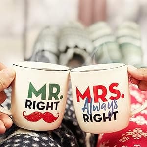 Triple Gifffted Mr Right Mrs Always Right Coffee Mugs Gifts Ideas for Couples, Wedding Anniversary, Engagement, Christmas, His & Hers, Bride and Groom, Parents, Newlyweds Bridal Shower, Ceramic 380ml
