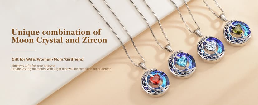 LIANYU Necklace for Womens Blue Sapphire Necklace Moon Pendant S925 Sterling Silver Crystal Jewelry for Women Pendant Birthday Gifts for Wife Gifts Valentine Anniversary