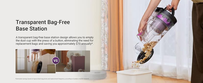 Eureka E20 Evo Plus Robot Vacuum and Mop Combo, 10,000Pa Suction Robot Vacuum Cleaner Bagless Self-Emptying Station, 45-Day Capacity Anti-Hair-Tangling Side Brush Mop Lifting App Control LiDAR Nav