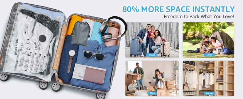 Vacuum Bags for Travel with Rechargeable Pump, 3 Sizes Vacuum Seal Bags for Clothing, Compression Vacuum Travel Bags for Luggage, Vacuum Packing Bags for Closet Organization (15 Combo Travel Size)