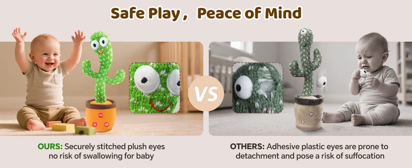 Dancing Talking Cactus Toy for Baby Toddler, Boys Girls Gifts Singing Mimicking Recording Repeating What You Say Baby Toys with 120 English Songs (Adjustable Volume)