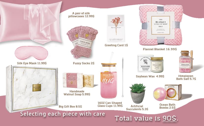 Get Well Soon Gift Baskets For Women,12PC Get Well Gifts for Women After Surgery,Birthday Gifts,Care Package,Grief,Sympathy,Condolences Gift Basket for Friend (pink)