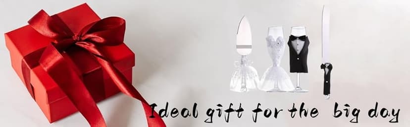 4 Piece Wedding Reception Supplies Wedding Toasting Flutes and Cake Server Set -2 Champagne Glasses, 1 Cutting Knife and 1 Pie Server, Bride and Groom Gifts Wedding Gifts (Gorgeous)