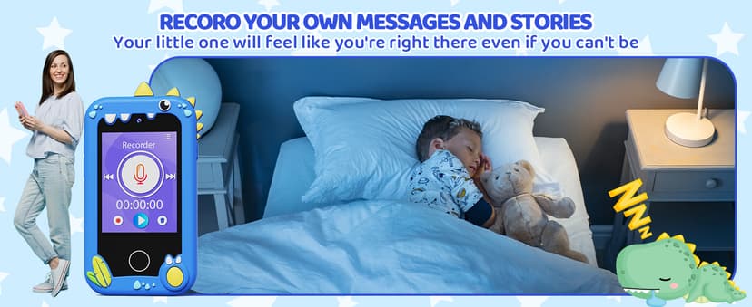 KOKODI Kids Smart Phone Toys, Birthday Gifts Idea Dinosaur Toys for 3 4 5 6 7 8 Year Old Boys, Touchscreen HD Digital Dual Video Camera, Preschool Learning Toy for Kids 3-5 Travel Trip Activity (Blue)