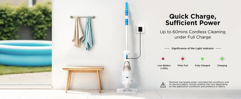 InoKraft Pool Vacuum for Above Ground Pool, Cordless Handheld Pool Vacuum for Inground Pools, Rechargeable Pool Cleaner with Powerful Suction up to 18.5 gallons/min, Ideal for Leaves, Debris, Blue