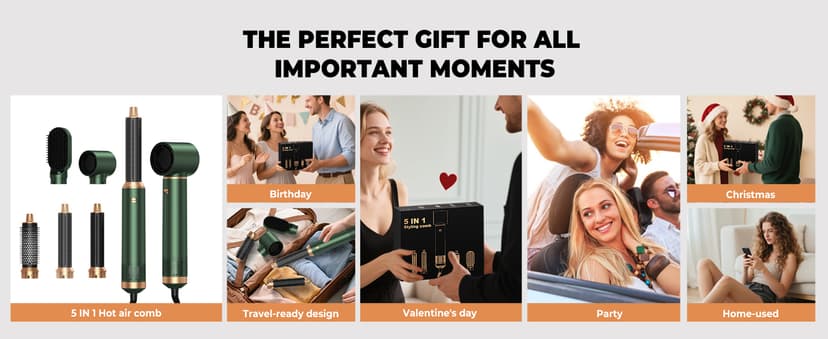 5 in 1 Blow Dryer Brush, Upgrade Hair Dryer Brush Set Negative Ion Air Styler Curling Wrap Air Curler, Hot Air Brush Curling Iron Hair Styling Tools As A Gift for Straight/Curl/Dry/Smooth