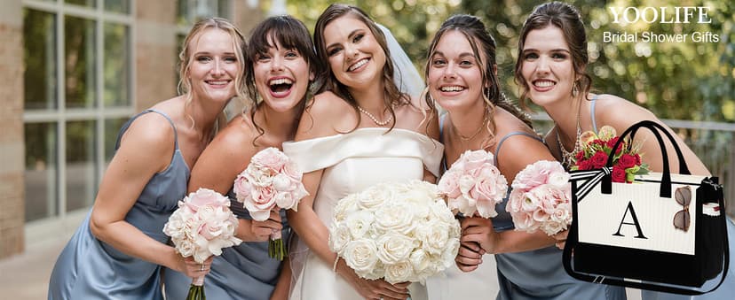 YOOLIFE Initial Canvas Tote Bag & Makeup Bag, Birthday Gifts for Women Mom Sister Friends, Bridesmaid Wedding Gifts