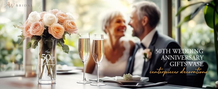 AW BRIDAL 50th Anniversary Wedding Gifts for Couples, 50th Anniversary Decorations for Parents Mom Dad, 50Year Golden Wedding Vase Centerpiece, Friend Sister Birthday Gifts, Flower Vase Home Decor