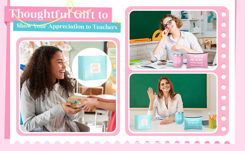 Patelai 5 Pcs Teacher Appreciation Gift Set for Women End of The Year Teacher Gifts Include 12oz Tumbler Makeup Bag Acrylic Sign Keychain Gift Box Thank You Presents for Teachers' Day Birthday(Teal)