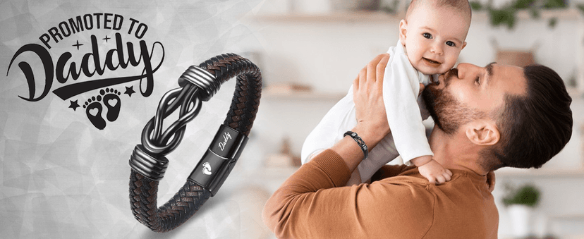 New Dad Gifts for Men, First Time Parents Gift Dad to Be Gift for Father's Day Birthday Christmas, Leather Bangle Bracelet for Daddy Him Husband