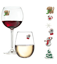 Simply Charmed Christmas Wine Glass Charms - Set of 6 Magnetic Drink Markers Great for Stemless Glasses - Winter Holiday Hostess Gift