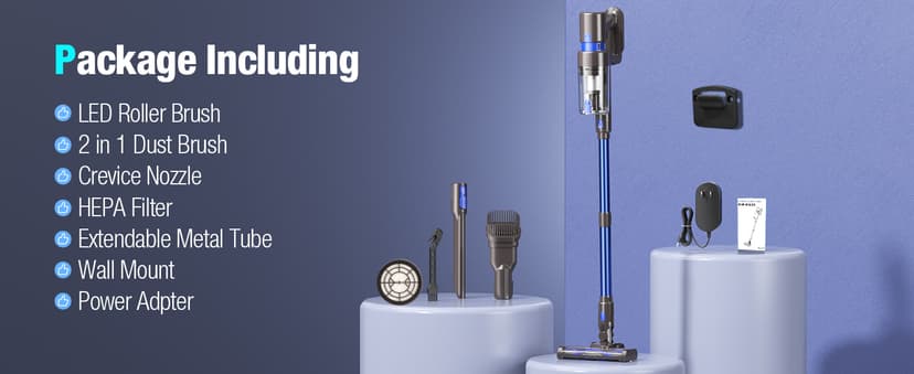 Cordless Vacuum Cleaner, 550W 45KPA 50Min Vacuum Cleaners for Home, Self-Standing Stick Vacuum with Touch Screen, 3 Power Modes, Rechargeable Battery, Handheld Vacuum for Pet Hair Carpet Floor