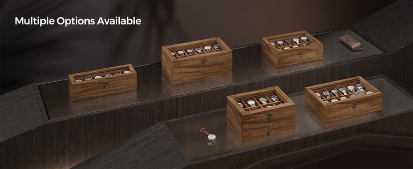 SONGMICS SONGMICS 12-Slot Watch Box, 2-Tier Watch Display Case with Large Glass Lid, Removable Watch Pillows, Velvet Lining, Jewelry Box, Gift Idea, Rustic Walnut UJOW012K01