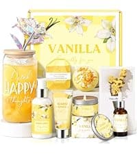 Spa Gift Baskets for Women, Vanilla Coconut Bath and Body Gifts Set for Women, Home Spa Self Care Gift, Relaxing Bath Set for Mom Wife Sister Friends Sister Girlfriend, Mother’s Day Thank You Gifts