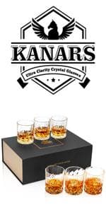 KANARS Old Fashioned Whiskey Glasses with Luxury Box - 10 Oz Rocks Barware For Scotch, Bourbon, Liquor and Cocktail Drinks - Set of 4 - Men Gift