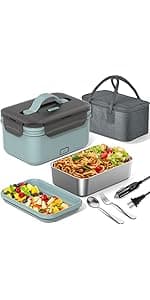 Electric Lunch Box Food Heater, 60-80W Heated Lunch Box for Adults, 12V 24V 110V Portable Food Warmer LunchBox for Car Truck Work with 304 Stainless Steel Container, Driver Trucker Gifts for Dad