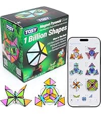 TOSY Magnet Pyramid Glow - 1 Cube Transforms into 1 Billion Shapes, 15 pcs (12 Puzzle pcs & 3 Accessories), 243 Magnets, Glowing, Christmas Stocking Stuffers Gift for Kids, Creative Puzzle STEM Toy