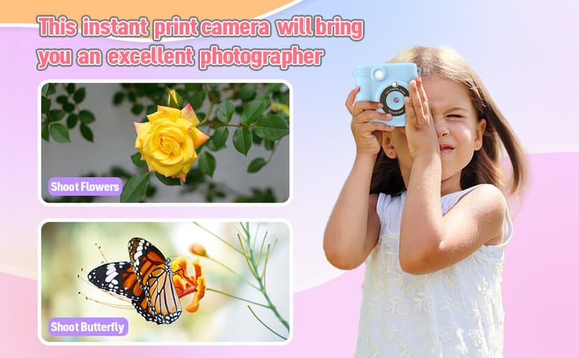 Kids Camera Instant Print, Christmas Birthday Gifts for Kids Age 3-12, Selfie Digital Camera with 1080P Videos,Toddler Portable Travel Cameras Toy for 4 5 6 7 8 9 Year Old Boys Girls-Blue