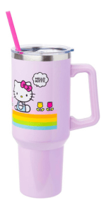 Silver Buffalo Sanrio Hello Kitty Waving Stainless Steel Tumbler with Handle and Straw, Fits in Standard Cup Holder, 40 Ounces