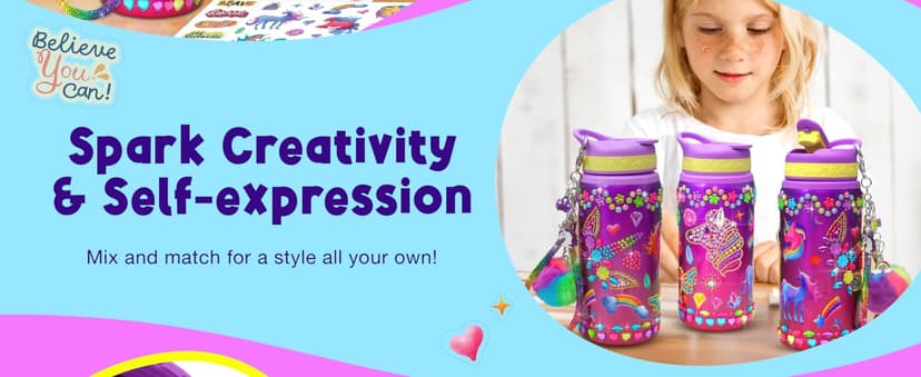 PURPLE LADYBUG Decorate Your Own Water Bottle Kit for Girls - Gifts for Ages 5 6 7 8 9 10 Year Old Girl Birthday, Girl Christmas Gifts Unicorn Toys Crafts Kids Ages 6-12