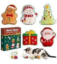 Retro Shaw Christmas Cat Toys, Xmas Catnip Toys for Indoor Cats Kitten Teeth Cleaning, Crinkly Interactive Cat Chew Nip Kitty Kicker Toy Santa Claus Trees Snowman, 5 Pack