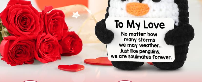 Gifts for Him Her Boyfriend Girlfriend, To My Love Handmade Crochet Penguin Present, Wedding Anniversary Birthday Gift for Women Men, Romantic I Love You Gift for Couples Wife Husband Christmas
