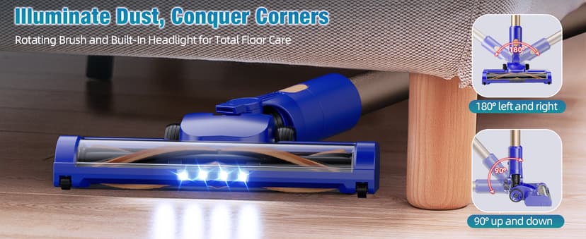 Cordless Vacuum Cleaner, 180° Bendable Wand Stick Vacuum Cleaners with LED Touch Screen, 8-in-1 Lightweight Rechargeable Vacuum with 1.5L Dust Cup for Home Hard Floor Low-Pile Carpet